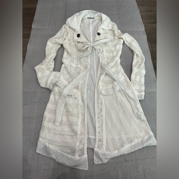 [M]Linea Domani Mixed Fabric and Textures Tie Up open knit Cardigan - Picture 1 of 9